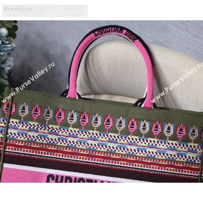 Dior Book Tote in Embroidered Canvas Green/Pink 2019 (XXG-9071322)