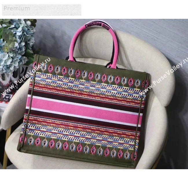 Dior Book Tote in Embroidered Canvas Green/Pink 2019 (XXG-9071322)