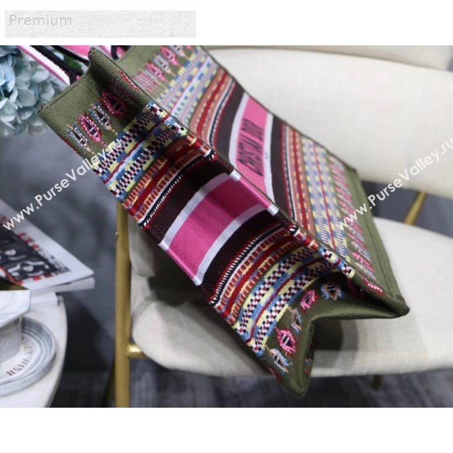 Dior Book Tote in Embroidered Canvas Green/Pink 2019 (XXG-9071322)