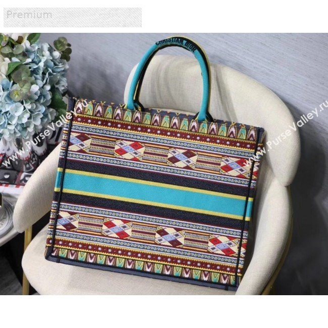 Dior Book Tote in Embroidered Canvas Turquoise 2019 (XXG-9071323)