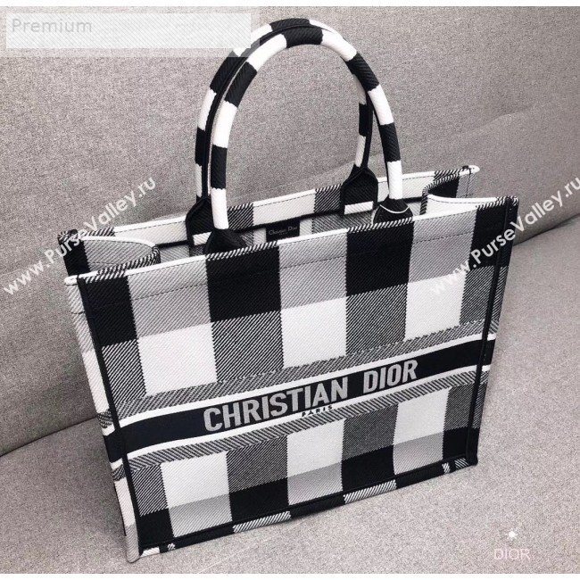 Dior Book Tote in Checker Embroidered Canvas Black/White/Grey 2019 (HENGL-9071324)