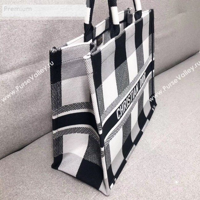 Dior Book Tote in Checker Embroidered Canvas Black/White/Grey 2019 (HENGL-9071324)
