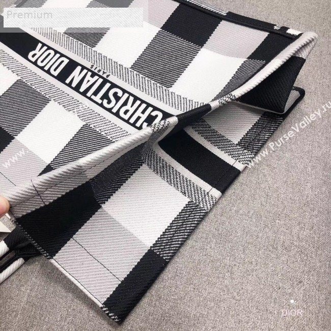 Dior Book Tote in Checker Embroidered Canvas Black/White/Grey 2019 (HENGL-9071324)
