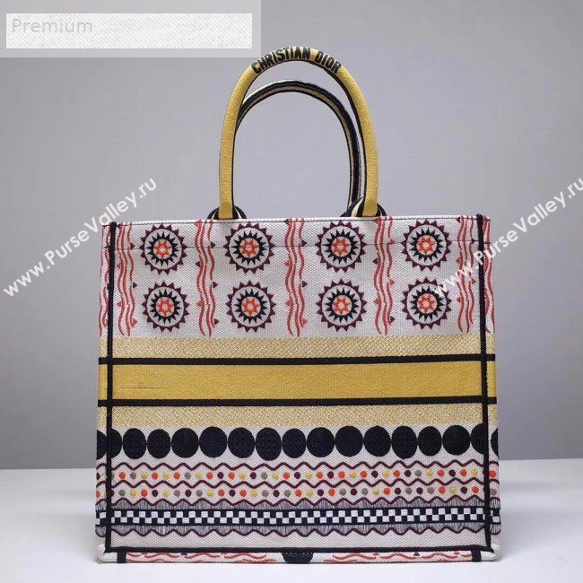 Dior Book Tote in Geometric Embroidered Canvas Yellow 2019 (HENGL-9071326)