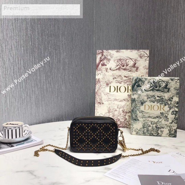 Dior Lady Dior Studded Lambskin Camera Case Shoulder Bag Black 2019 (LI-9071330)