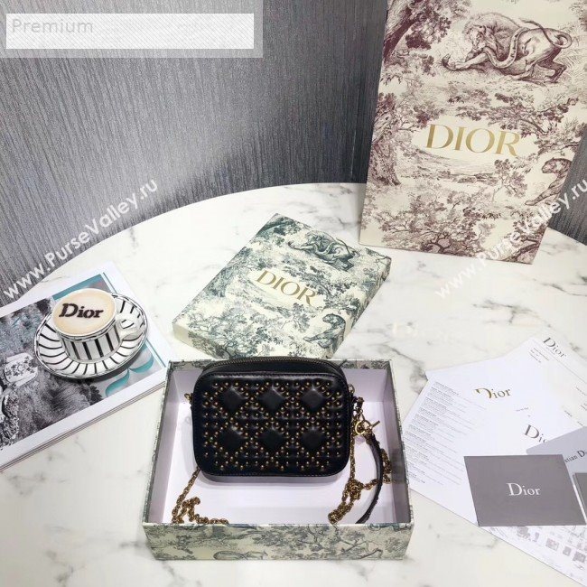 Dior Lady Dior Studded Lambskin Camera Case Shoulder Bag Black 2019 (LI-9071330)