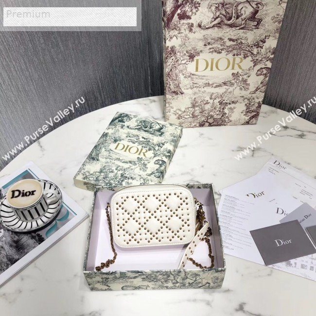 Dior Lady Dior Studded Lambskin Camera Case Shoulder Bag White 2019 (LI-9071334)