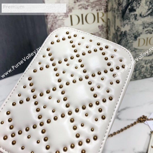 Dior Lady Dior Studded Lambskin Camera Case Shoulder Bag White 2019 (LI-9071334)