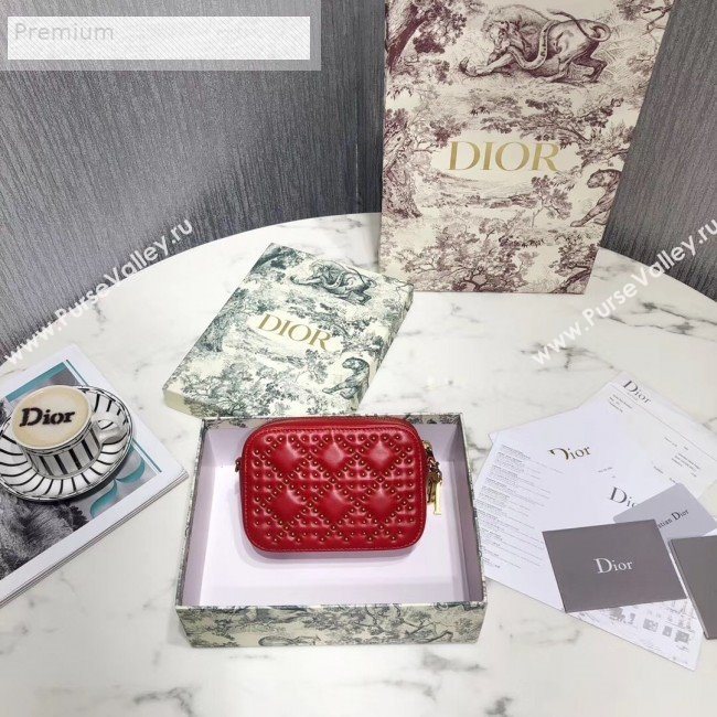 Dior Lady Dior Studded Lambskin Camera Case Shoulder Bag Red 2019 (LI-9071333)
