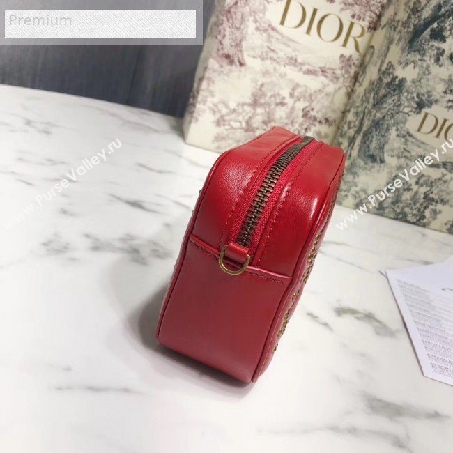 Dior Lady Dior Studded Lambskin Camera Case Shoulder Bag Red 2019 (LI-9071333)