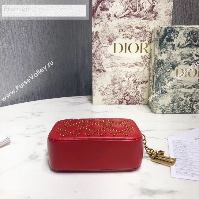 Dior Lady Dior Studded Lambskin Camera Case Shoulder Bag Red 2019 (LI-9071333)