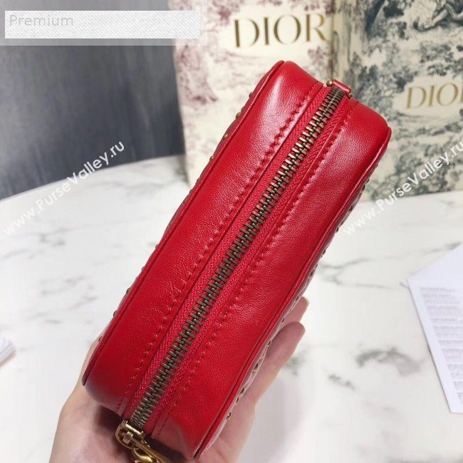 Dior Lady Dior Studded Lambskin Camera Case Shoulder Bag Red 2019 (LI-9071333)