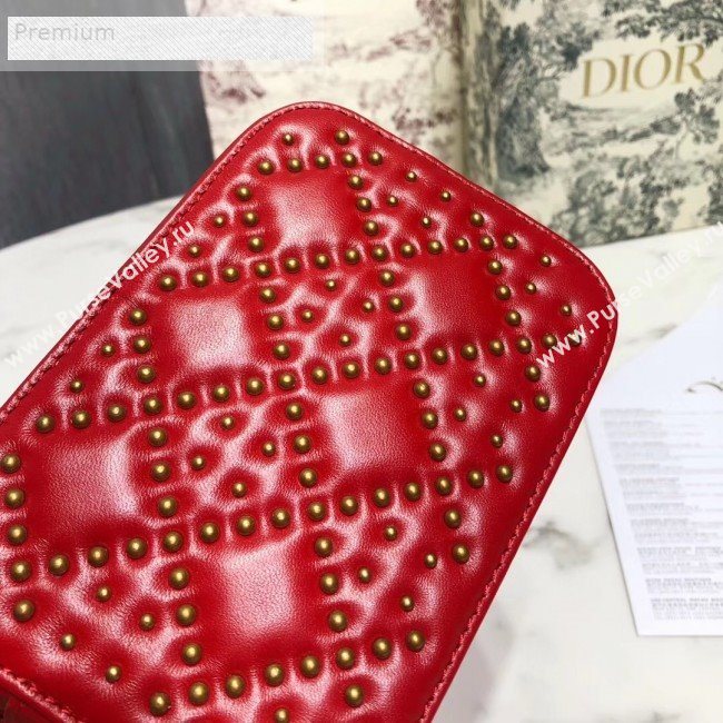 Dior Lady Dior Studded Lambskin Camera Case Shoulder Bag Red 2019 (LI-9071333)