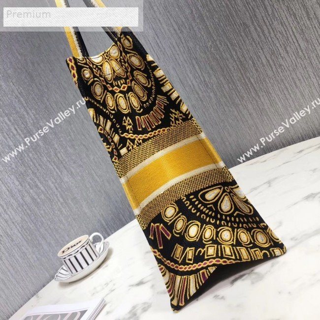 Dior Book Tote in Embroidered Canvas Gold/Black 2019 (LI-9071335)