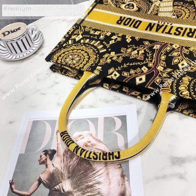 Dior Book Tote in Embroidered Canvas Gold/Black 2019 (LI-9071335)