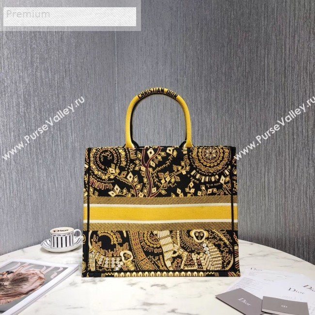Dior Book Tote in Embroidered Canvas Gold/Black 2019 (LI-9071335)