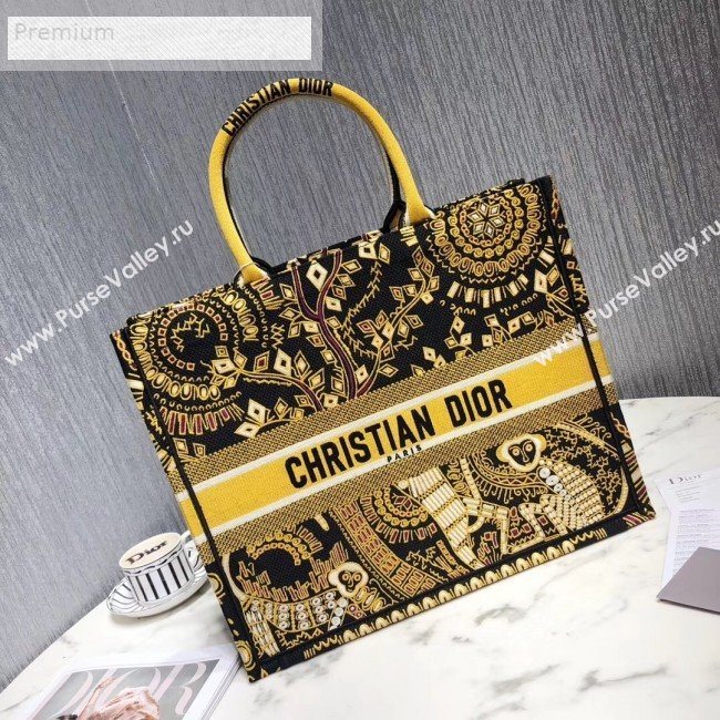 Dior Book Tote in Embroidered Canvas Gold/Black 2019 (LI-9071335)