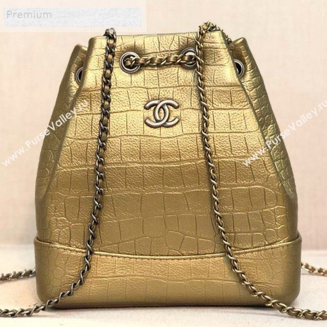 Chanel Metallic Crocodile Embossed Calfskin Gabrielle Small Backpack A94485 Gold 2019 (YD-9071202)