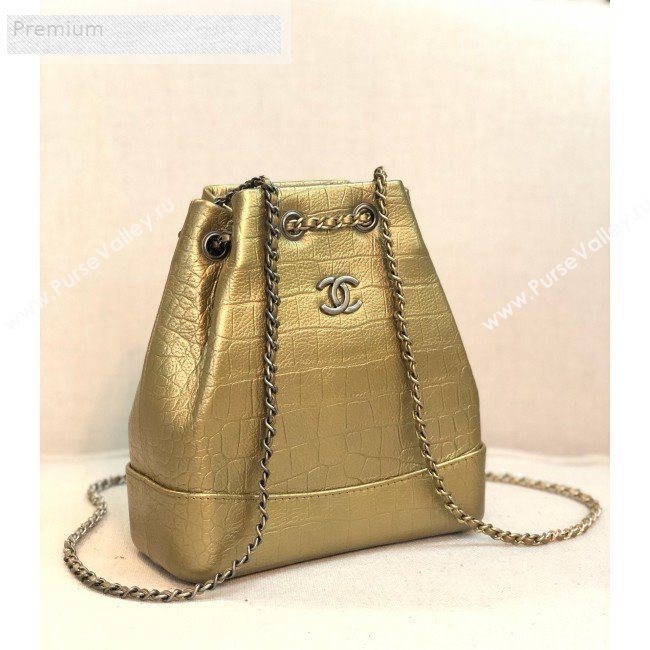 Chanel Metallic Crocodile Embossed Calfskin Gabrielle Small Backpack A94485 Gold 2019 (YD-9071202)
