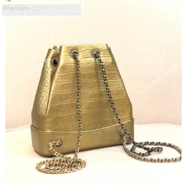 Chanel Metallic Crocodile Embossed Calfskin Gabrielle Small Backpack A94485 Gold 2019 (YD-9071202)