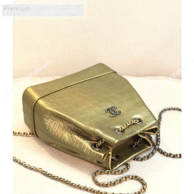 Chanel Metallic Crocodile Embossed Calfskin Gabrielle Small Backpack A94485 Gold 2019 (YD-9071202)