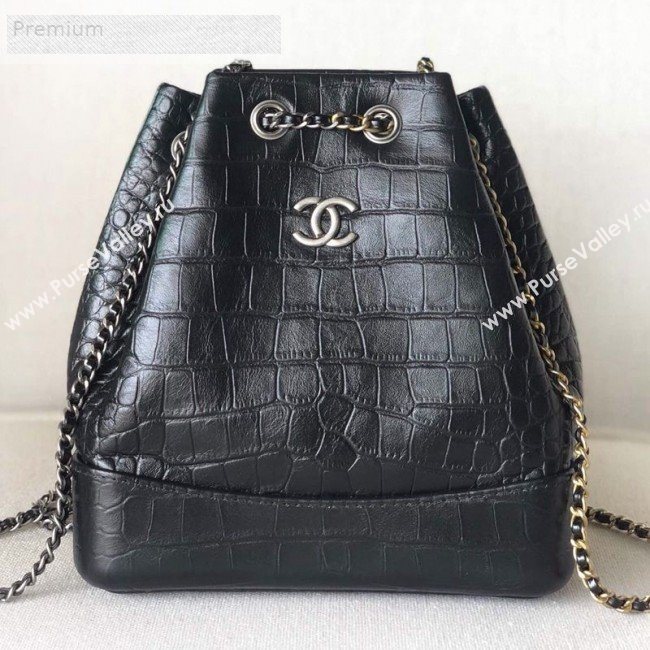 Chanel Crocodile Embossed Calfskin Gabrielle Small Backpack A94485 Black 2019 (YD-9071205)