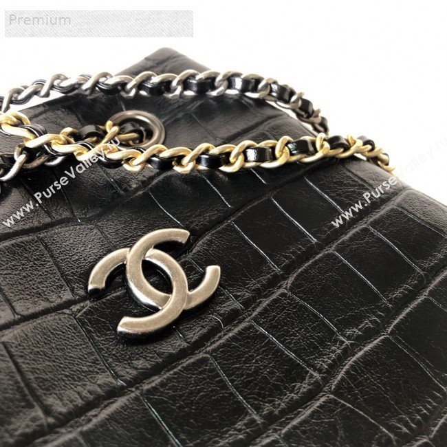 Chanel Crocodile Embossed Calfskin Gabrielle Small Backpack A94485 Black 2019 (YD-9071205)