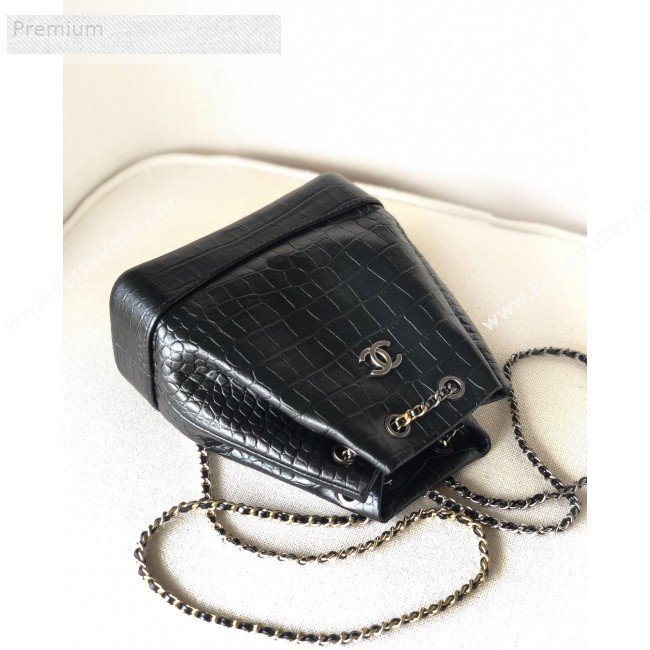 Chanel Crocodile Embossed Calfskin Gabrielle Small Backpack A94485 Black 2019 (YD-9071205)