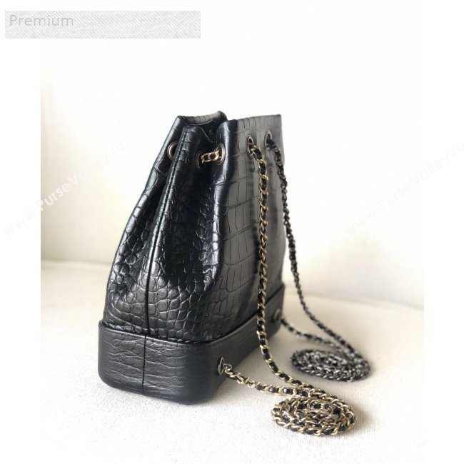 Chanel Crocodile Embossed Calfskin Gabrielle Small Backpack A94485 Black 2019 (YD-9071205)