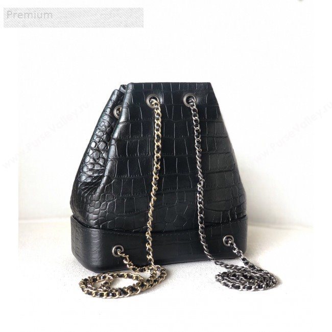 Chanel Crocodile Embossed Calfskin Gabrielle Small Backpack A94485 Black 2019 (YD-9071205)