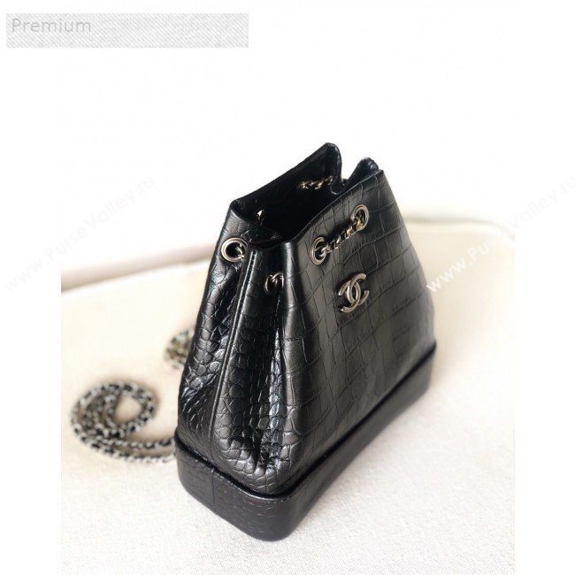Chanel Crocodile Embossed Calfskin Gabrielle Small Backpack A94485 Black 2019 (YD-9071205)