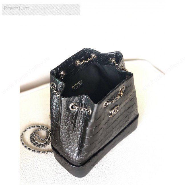 Chanel Crocodile Embossed Calfskin Gabrielle Small Backpack A94485 Black 2019 (YD-9071205)