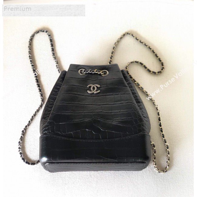Chanel Crocodile Embossed Calfskin Gabrielle Small Backpack A94485 Black 2019 (YD-9071205)