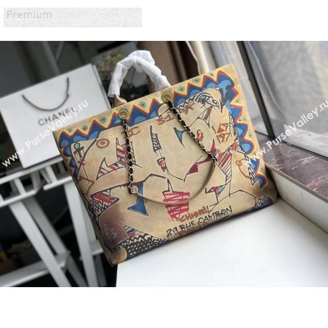 Chanel Graffiti Metallic Cotton Maxi Shopping Tote Bag AS0850 Gold/Multicolor 2019 (KAIS-9071211)