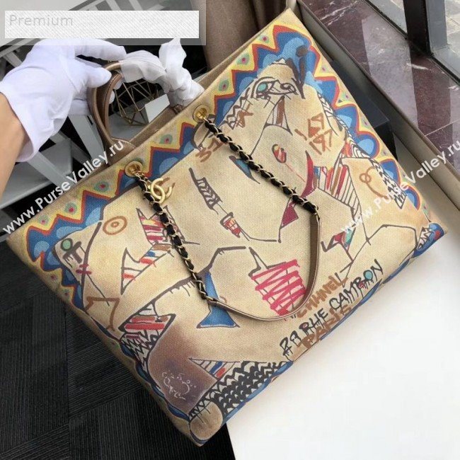 Chanel Graffiti Metallic Cotton Maxi Shopping Tote Bag AS0850 Gold/Multicolor 2019 (KAIS-9071211)