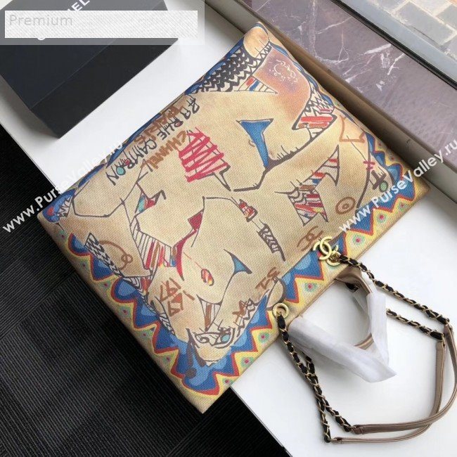 Chanel Graffiti Metallic Cotton Maxi Shopping Tote Bag AS0850 Gold/Multicolor 2019 (KAIS-9071211)