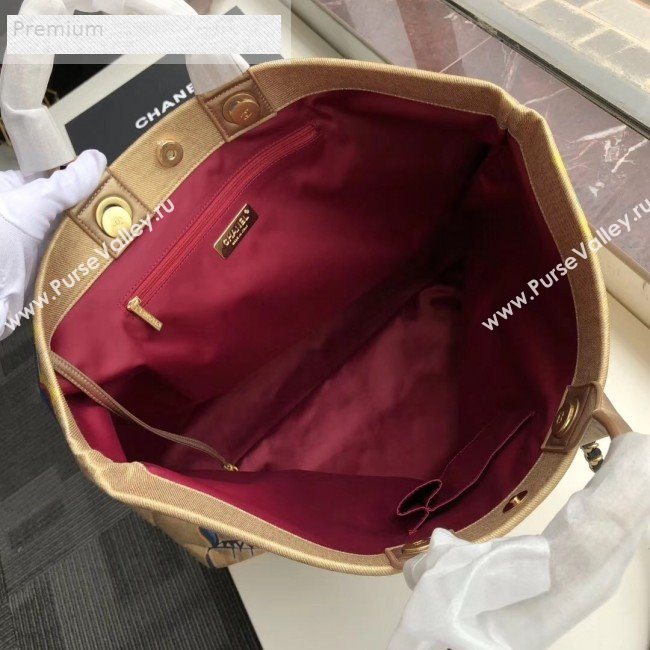 Chanel Graffiti Metallic Cotton Maxi Shopping Tote Bag AS0850 Gold/Multicolor 2019 (KAIS-9071211)