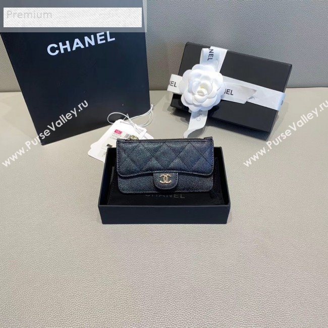 Chanel Quilted Grained Calfskin Zipped Classic Card Holder AP0374 Black 2019 (KAIS-9071219)