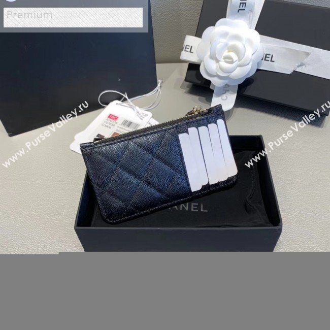 Chanel Quilted Grained Calfskin Zipped Classic Card Holder AP0374 Black 2019 (KAIS-9071219)