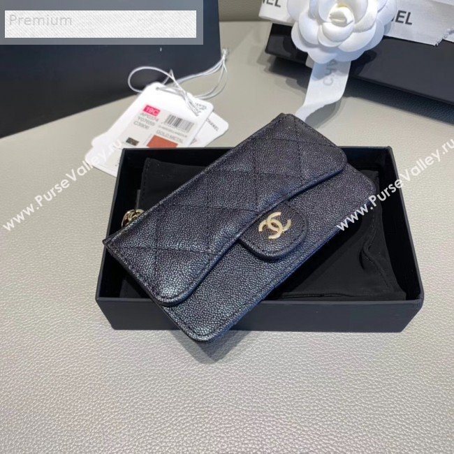 Chanel Quilted Grained Calfskin Zipped Classic Card Holder AP0374 Black 2019 (KAIS-9071219)