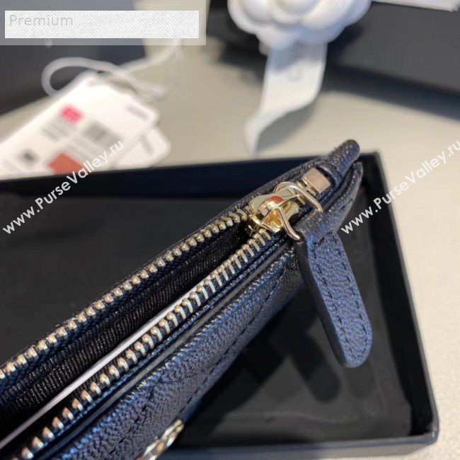 Chanel Quilted Grained Calfskin Zipped Classic Card Holder AP0374 Black 2019 (KAIS-9071219)