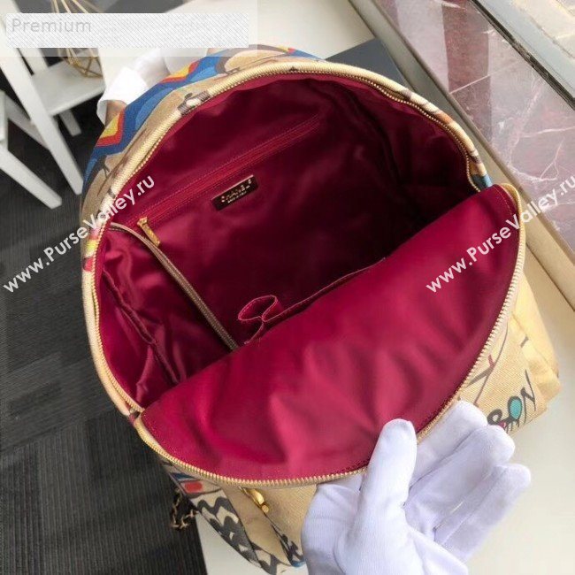 Chanel Graffiti Metallic Cotton Large Backpack AS0868 Gold/Multicolor 2019  (XGZ-9071210)