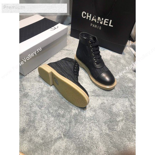 Chanel Denim Fabric Lace-ups Ankle Short Boots G34862 Black 2019 (HQG-9071924)
