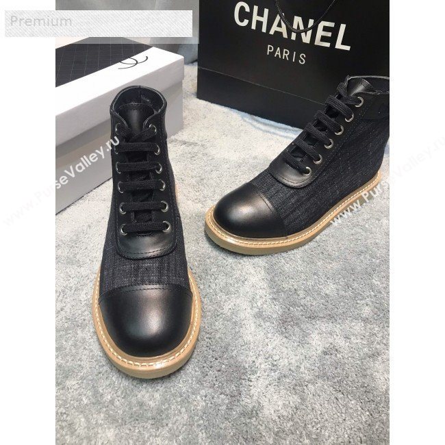 Chanel Denim Fabric Lace-ups Ankle Short Boots G34862 Black 2019 (HQG-9071924)
