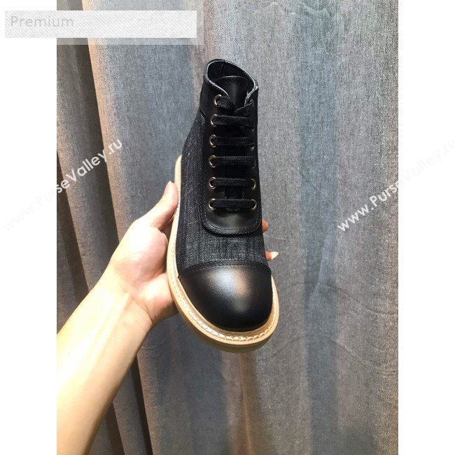 Chanel Denim Fabric Lace-ups Ankle Short Boots G34862 Black 2019 (HQG-9071924)