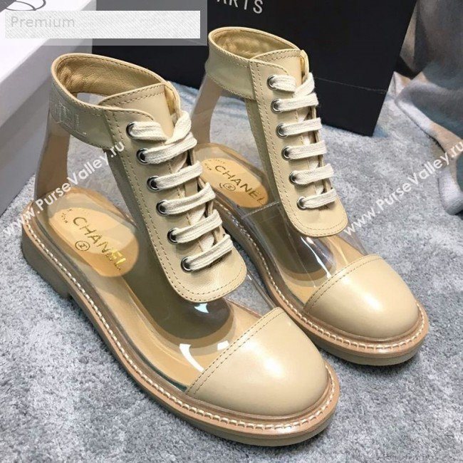 Chanel Transparent TPU Lace-ups Ankle Short Boots G34862 Beige 2019 (HQG-9071926)