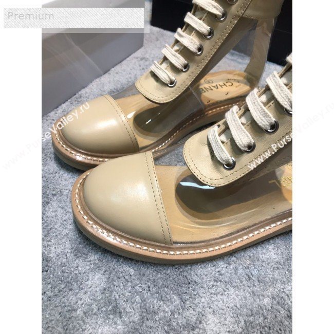 Chanel Transparent TPU Lace-ups Ankle Short Boots G34862 Beige 2019 (HQG-9071926)