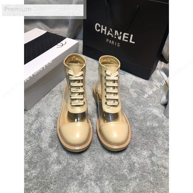 Chanel Transparent TPU Lace-ups Ankle Short Boots G34862 Beige 2019 (HQG-9071926)