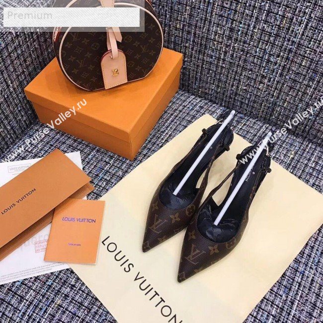 Louis Vuitton Cherie Monogram Canvas Mid-Heel Slingback Pump 1A5BPP 2019 (1054-9071640)