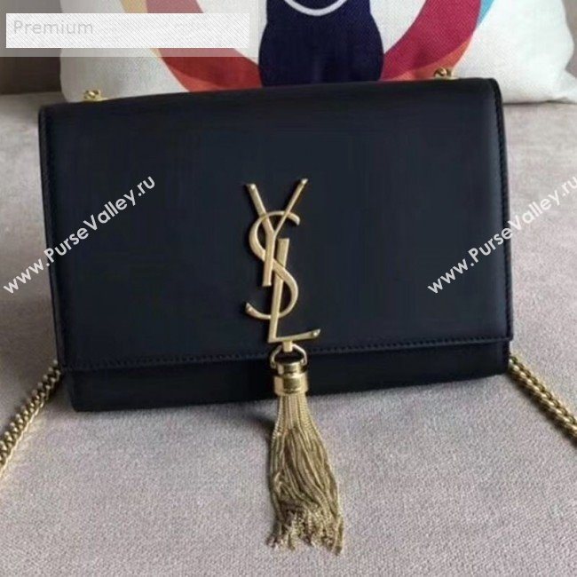 Saint Laurent Kate Small Chain and Tassel Bag in Smooth Leather 474366 Black/Gold   (BGL-9071702)